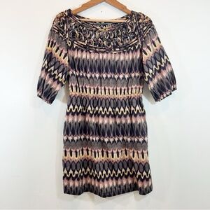 Banana Republic Navy and Pink Chevron Mini Cotton Dress Bohemian Tribal textured